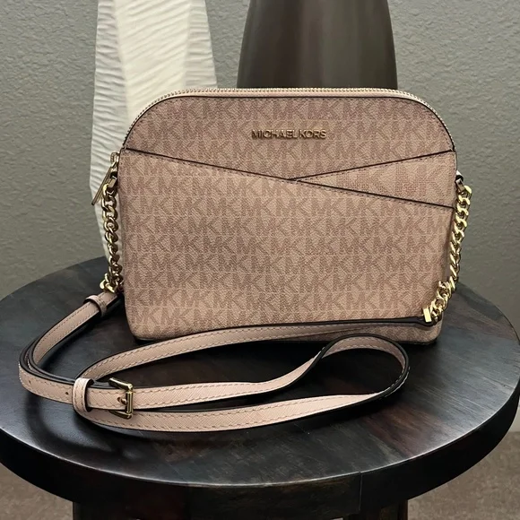 MICHAEL MICHAEL KORS Jet Set Travel Medium Logo Dome Crossbody Bag Pink - Picture 1 of 16